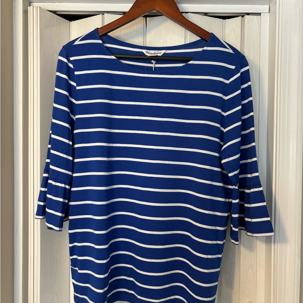 Tommy Bahama Blue & White Striped Top. Nwt